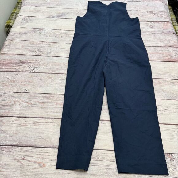 Everlane The Structured Cotton Jumpsuit V-Neck Navy Blue Women's Size 16 NEW - Picture 3 of 10